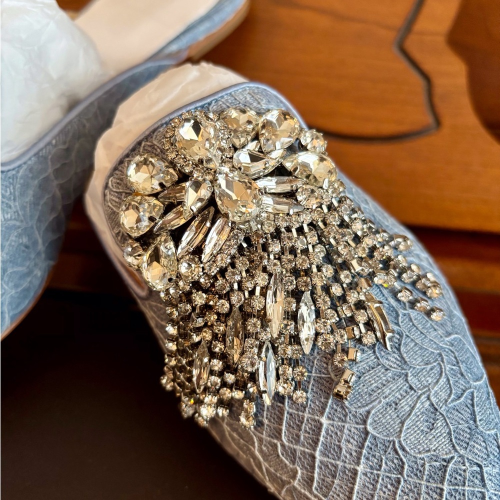 Badgley Mischka Women's Farley Blue Embellished Mules - Picture 15 of 16